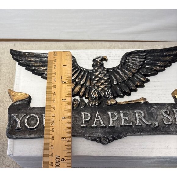 Vintage Cast Iron Wall Mount Sign Your Paper Sir Eagle 9.5" x 5.25" - Picture 5 of 5
